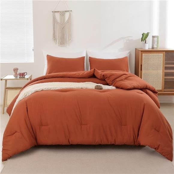 Queen Comforter Set Burnt Orange,3pcs (1Boho Terracotta Comforter& 2Pillowcases) - Picture 2 of 8